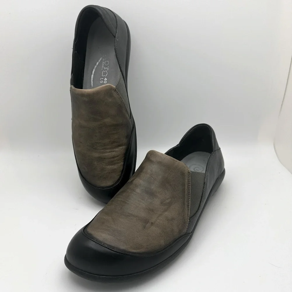 Naot Moana Stressed Leather Slip On Flats Shoes US 9/EU 40 Black Brown Gray - Picture 1 of 11